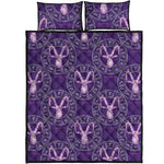 Purple Capricorn Zodiac Pattern Print Quilt Bed Set