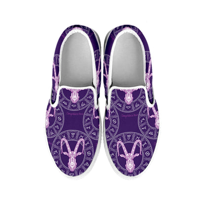 Purple Capricorn Zodiac Pattern Print White Slip On Shoes