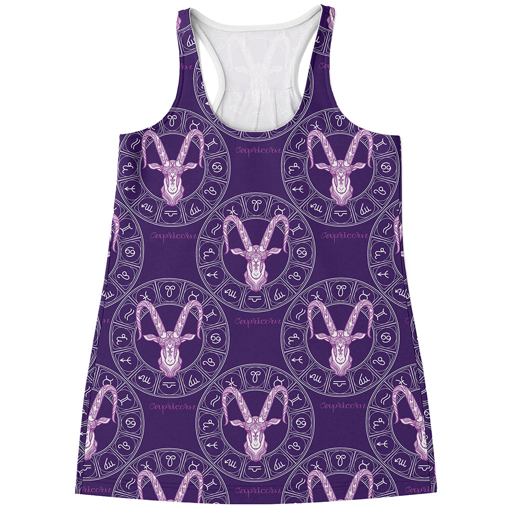 Purple Capricorn Zodiac Pattern Print Women's Racerback Tank Top