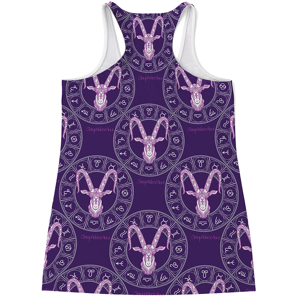 Purple Capricorn Zodiac Pattern Print Women's Racerback Tank Top