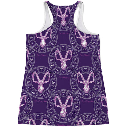 Purple Capricorn Zodiac Pattern Print Women's Racerback Tank Top