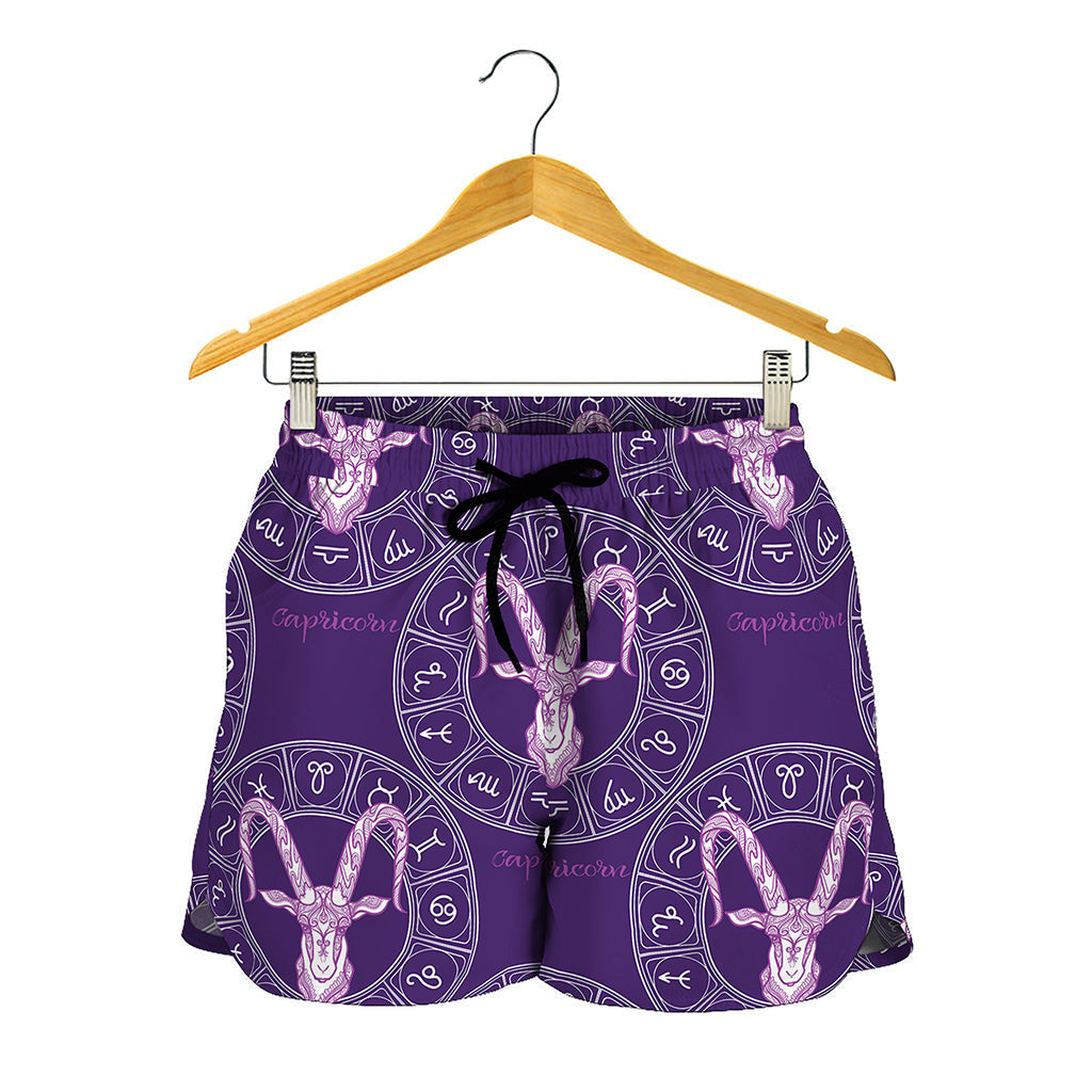 Purple Capricorn Zodiac Pattern Print Women's Shorts