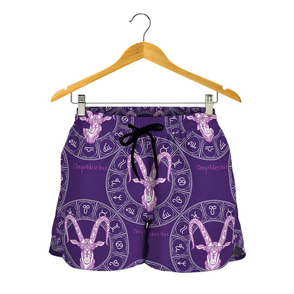 Purple Capricorn Zodiac Pattern Print Women's Shorts