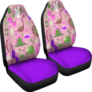 Purple Cartoon Dinosaur Universal Fit Car Seat Covers GearFrost