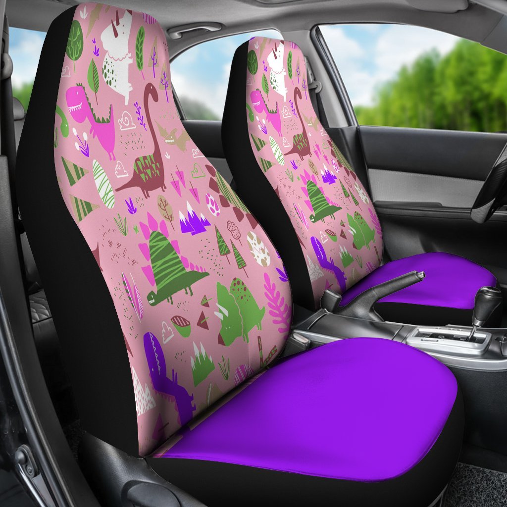 Purple Cartoon Dinosaur Universal Fit Car Seat Covers GearFrost