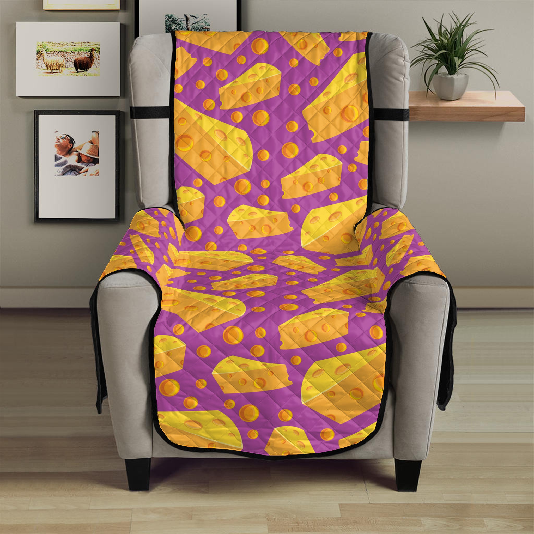 Purple Cheese And Holes Pattern Print Armchair Protector