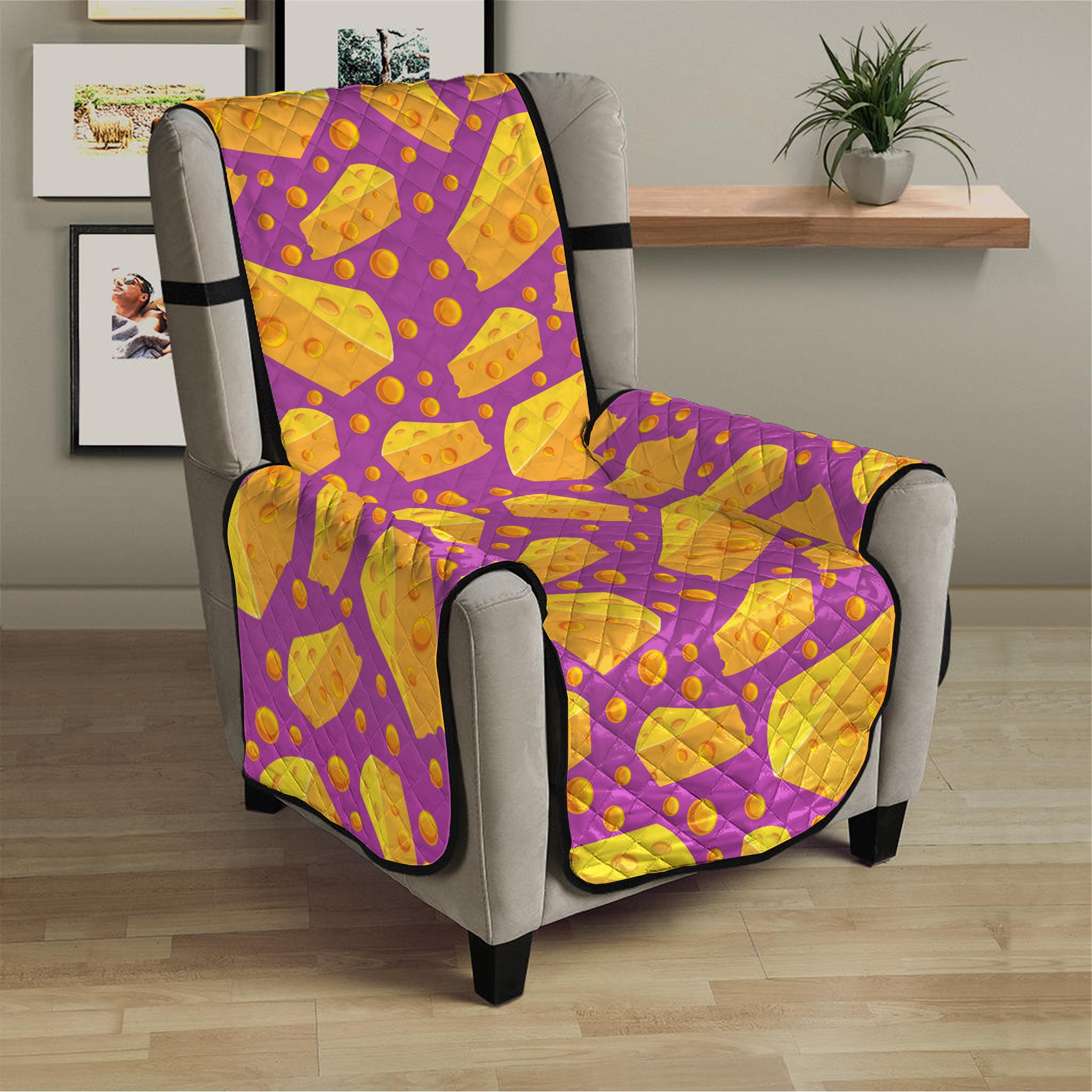 Purple Cheese And Holes Pattern Print Armchair Protector