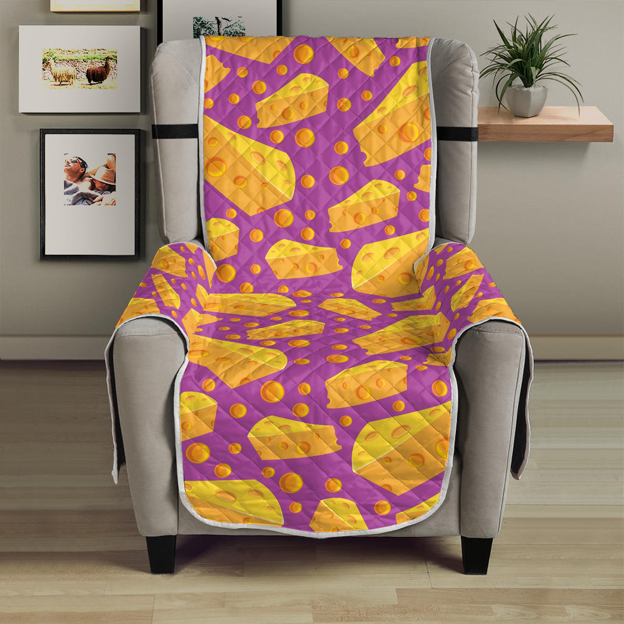 Purple Cheese And Holes Pattern Print Armchair Protector