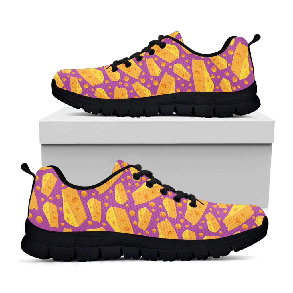 Purple Cheese And Holes Pattern Print Black Sneakers