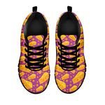 Purple Cheese And Holes Pattern Print Black Sneakers