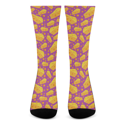 Purple Cheese And Holes Pattern Print Crew Socks