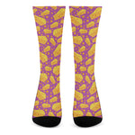 Purple Cheese And Holes Pattern Print Crew Socks