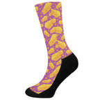 Purple Cheese And Holes Pattern Print Crew Socks