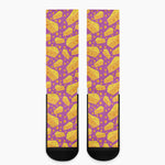 Purple Cheese And Holes Pattern Print Crew Socks