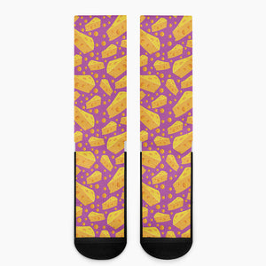 Purple Cheese And Holes Pattern Print Crew Socks