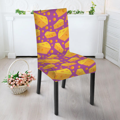Purple Cheese And Holes Pattern Print Dining Chair Slipcover