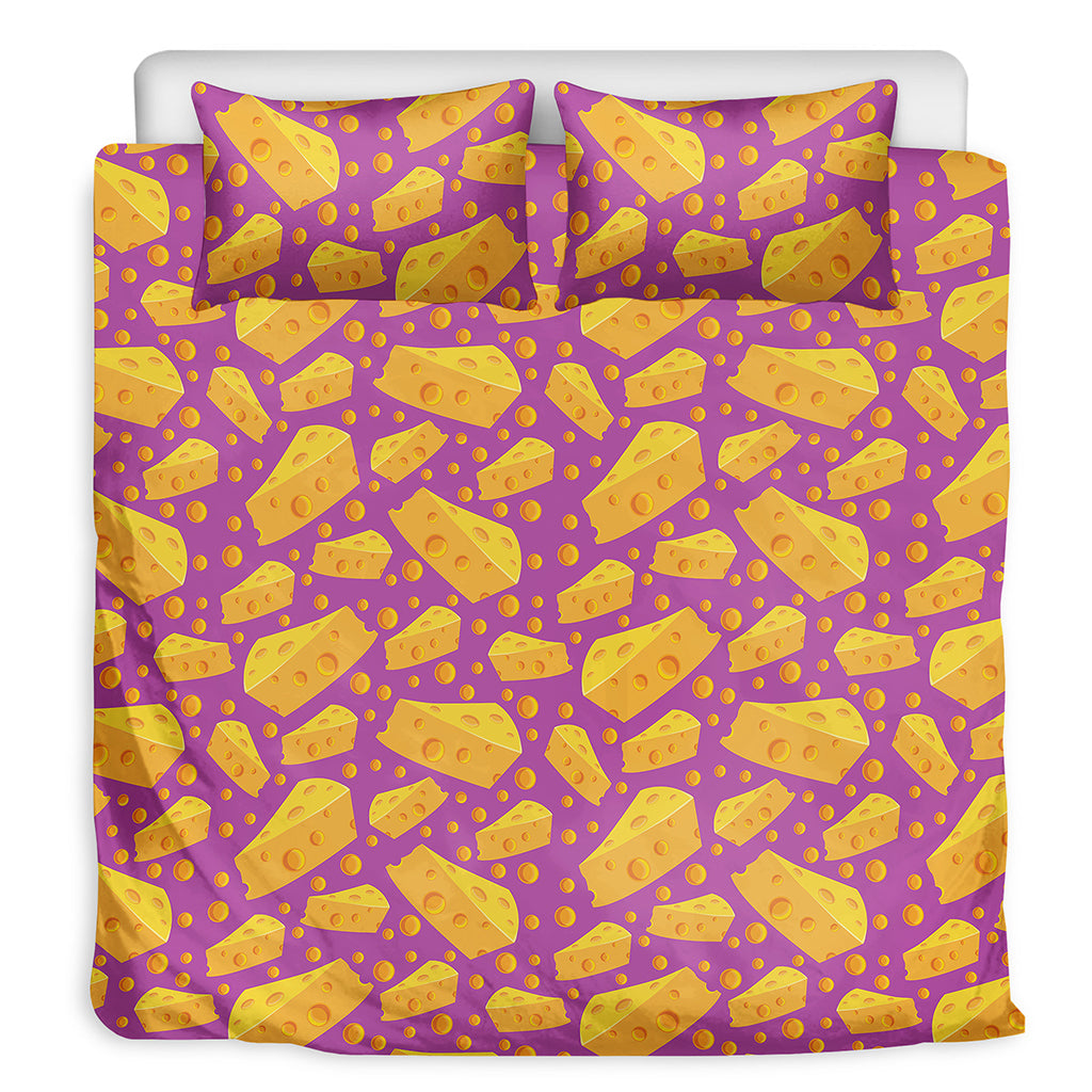 Purple Cheese And Holes Pattern Print Duvet Cover Bedding Set