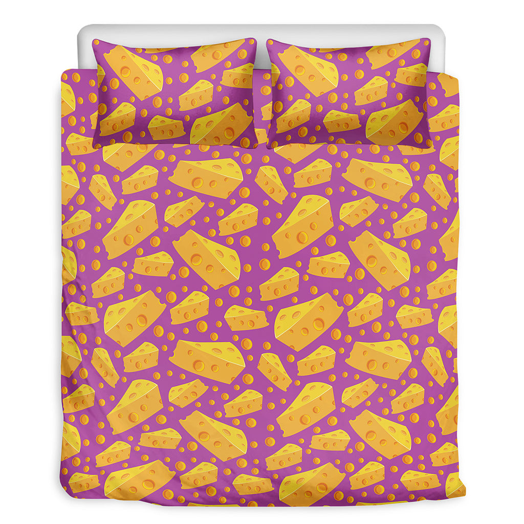 Purple Cheese And Holes Pattern Print Duvet Cover Bedding Set