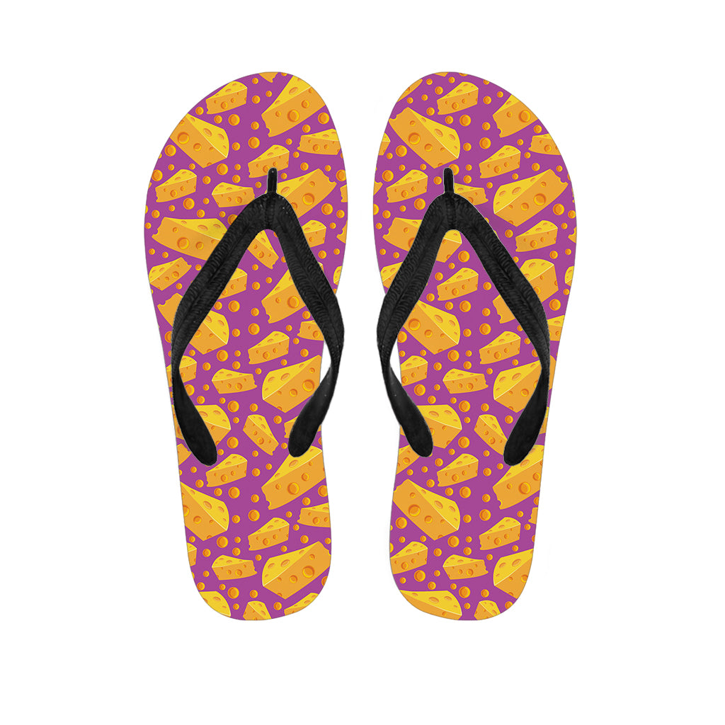 Purple Cheese And Holes Pattern Print Flip Flops