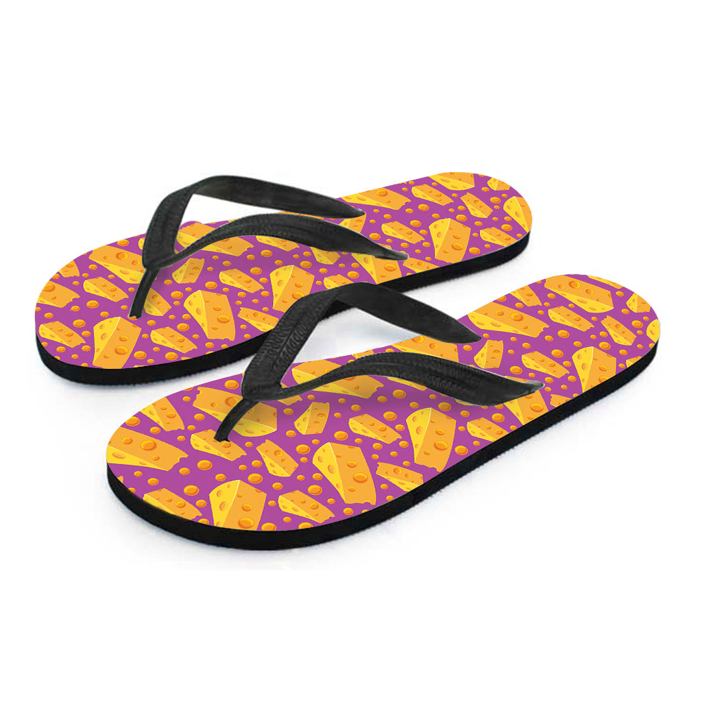 Purple Cheese And Holes Pattern Print Flip Flops