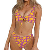 Purple Cheese And Holes Pattern Print Front Bow Tie Bikini