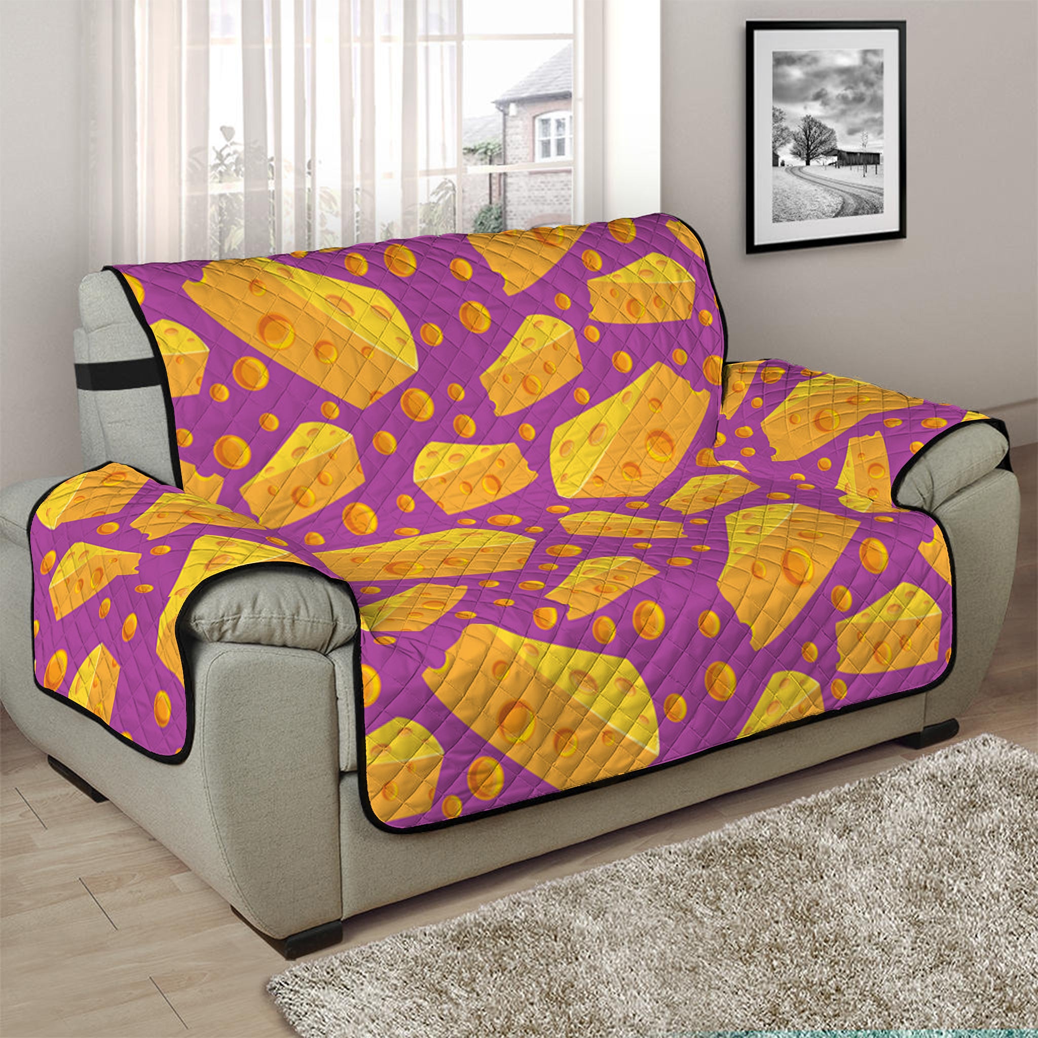 Purple Cheese And Holes Pattern Print Half Sofa Protector