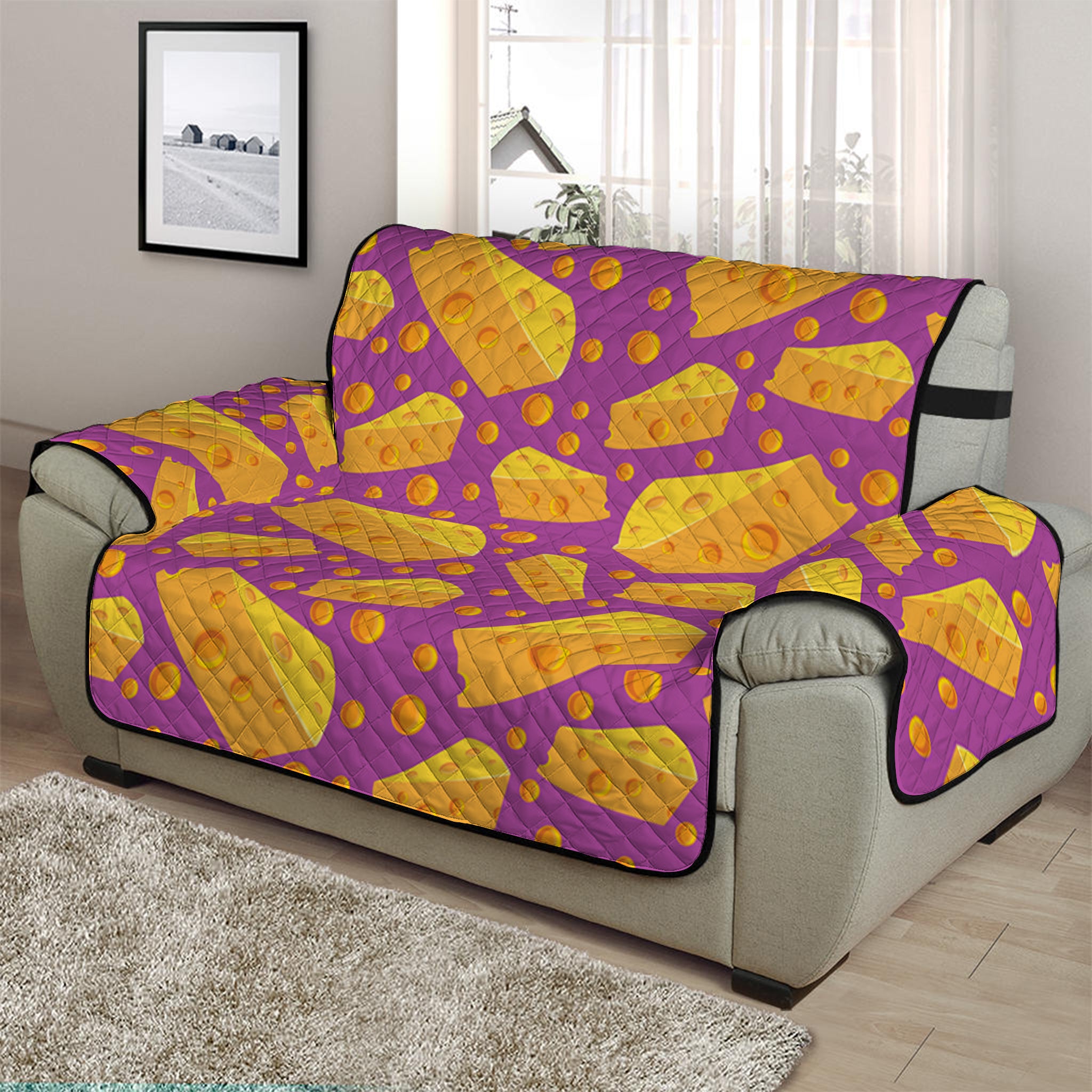 Purple Cheese And Holes Pattern Print Half Sofa Protector