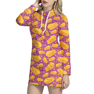 Purple Cheese And Holes Pattern Print Hoodie Dress