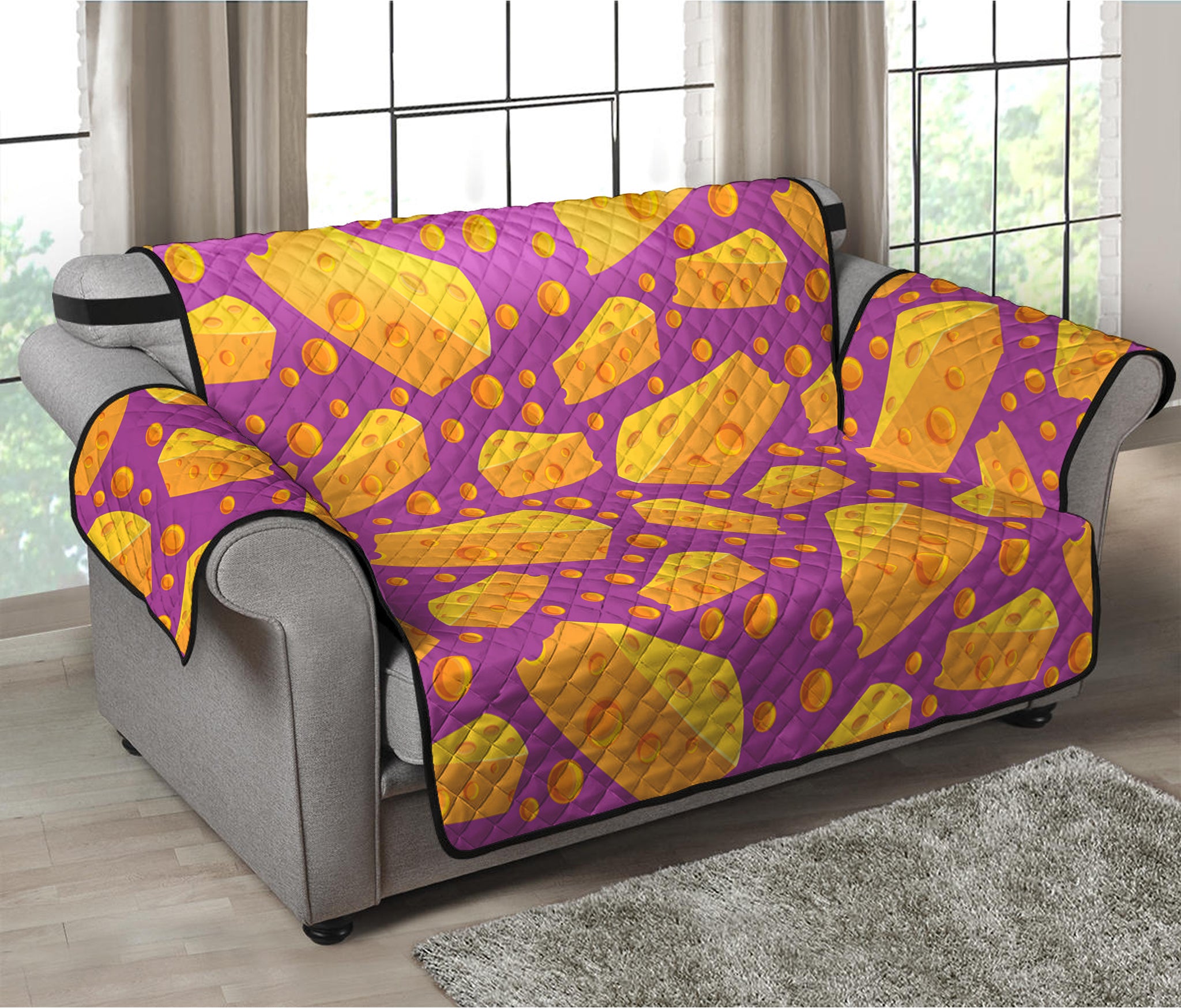 Purple Cheese And Holes Pattern Print Loveseat Protector