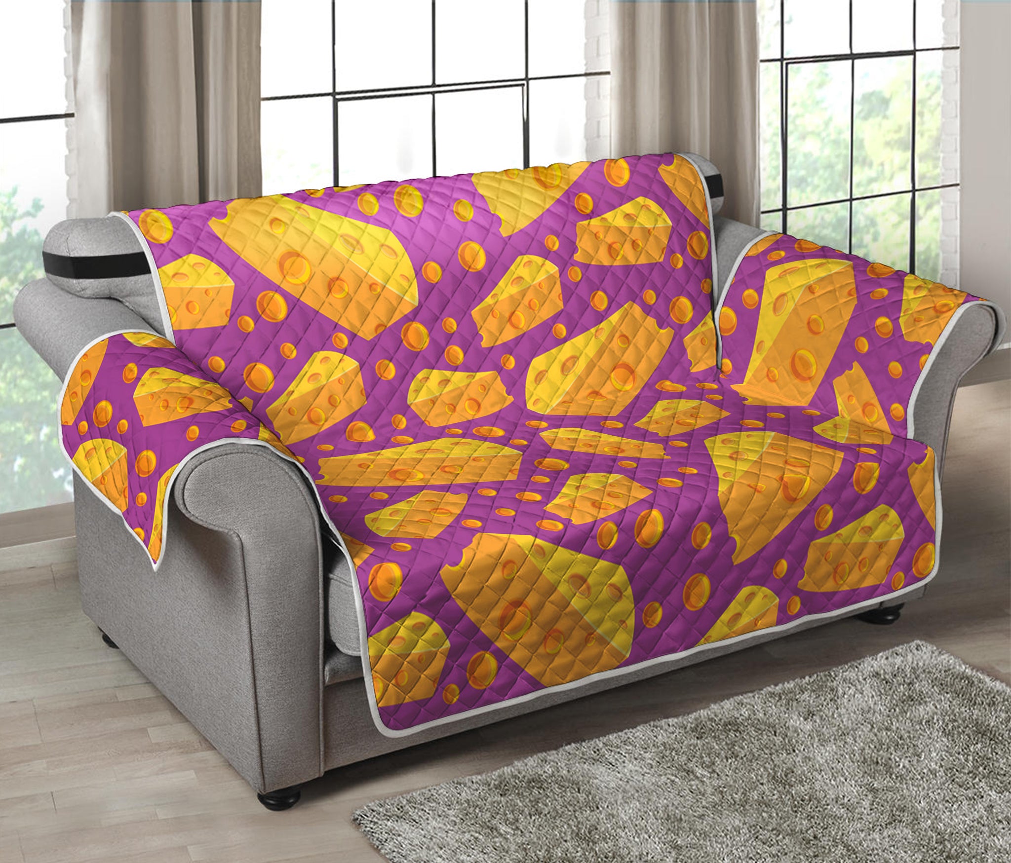 Purple Cheese And Holes Pattern Print Loveseat Protector