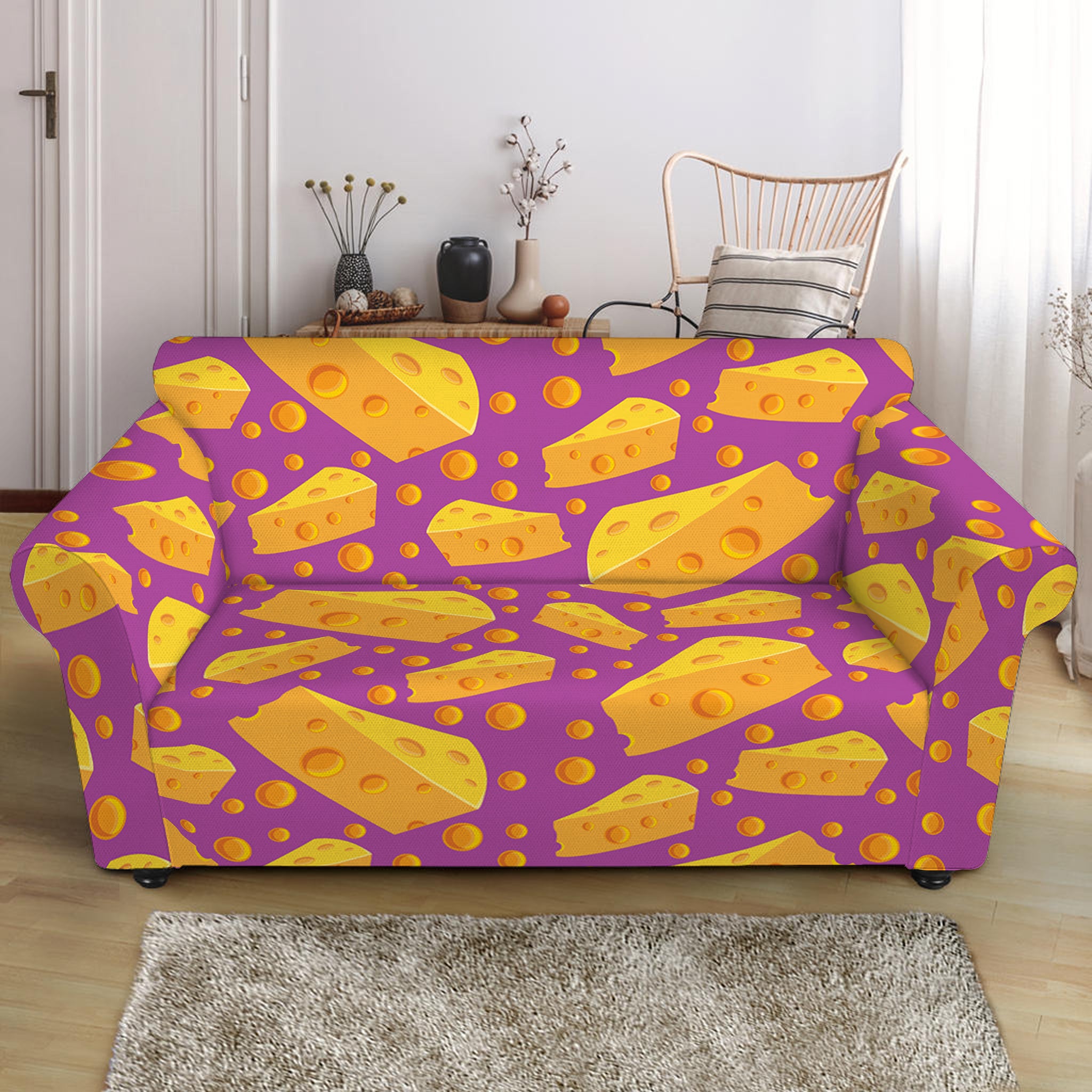 Purple Cheese And Holes Pattern Print Loveseat Slipcover