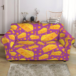 Purple Cheese And Holes Pattern Print Loveseat Slipcover