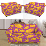 Purple Cheese And Holes Pattern Print Loveseat Slipcover