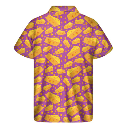 Purple Cheese And Holes Pattern Print Men's Short Sleeve Shirt