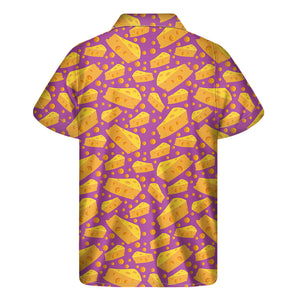 Purple Cheese And Holes Pattern Print Men's Short Sleeve Shirt