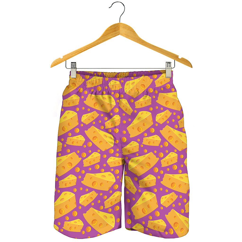 Purple Cheese And Holes Pattern Print Men's Shorts