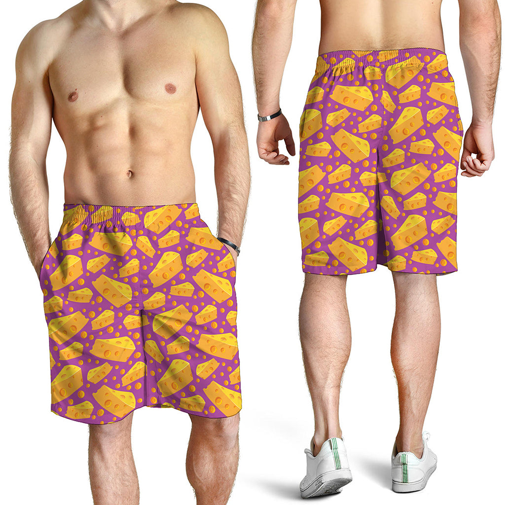 Purple Cheese And Holes Pattern Print Men's Shorts