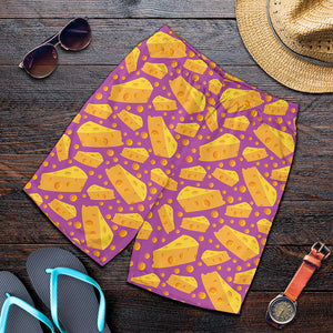 Purple Cheese And Holes Pattern Print Men's Shorts