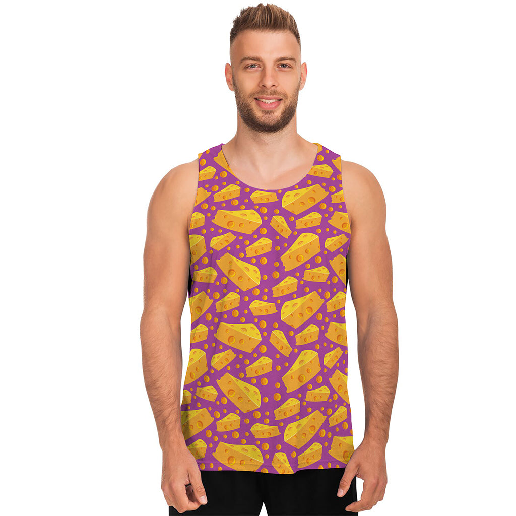 Purple Cheese And Holes Pattern Print Men's Tank Top