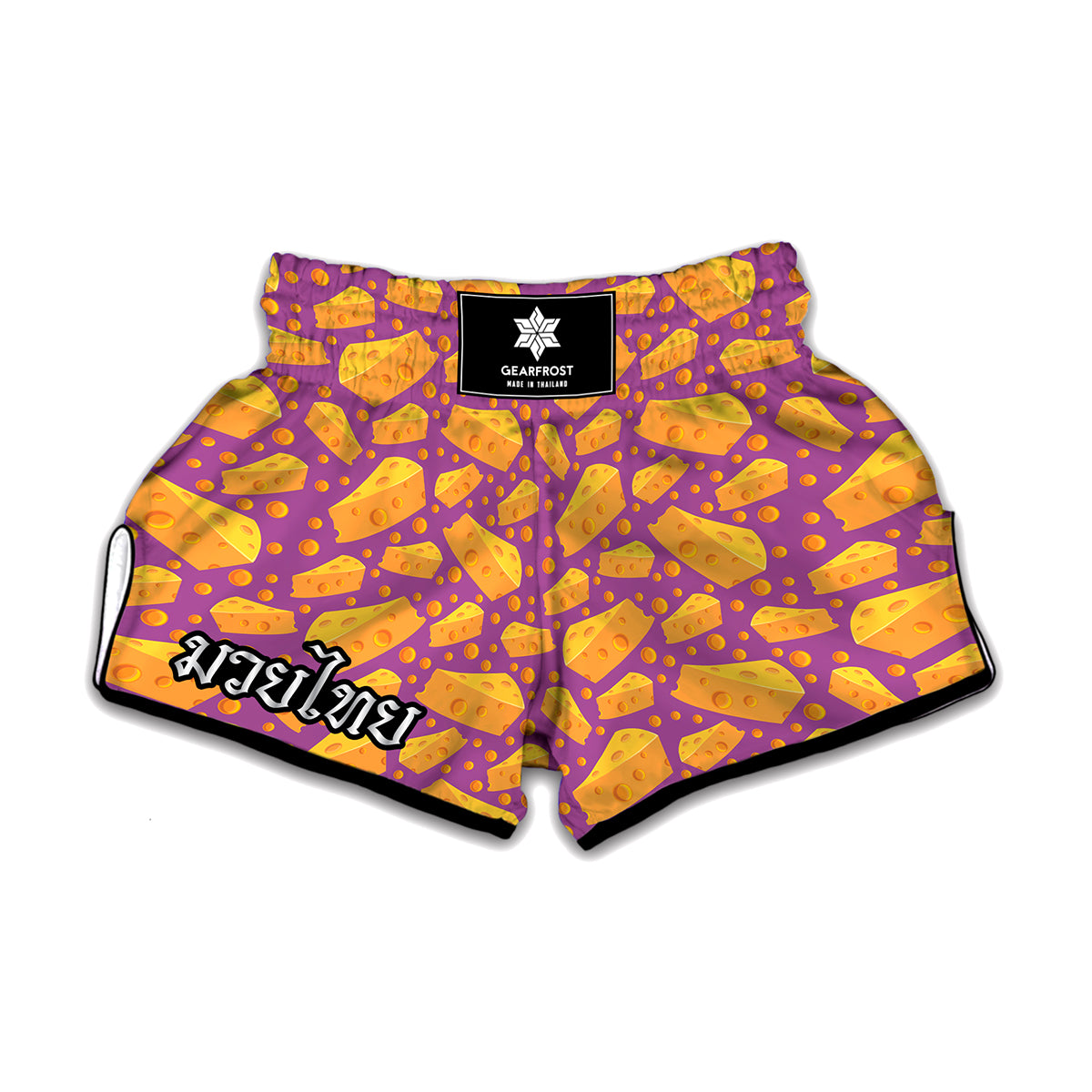 Purple Cheese And Holes Pattern Print Muay Thai Boxing Shorts