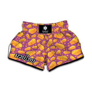 Purple Cheese And Holes Pattern Print Muay Thai Boxing Shorts