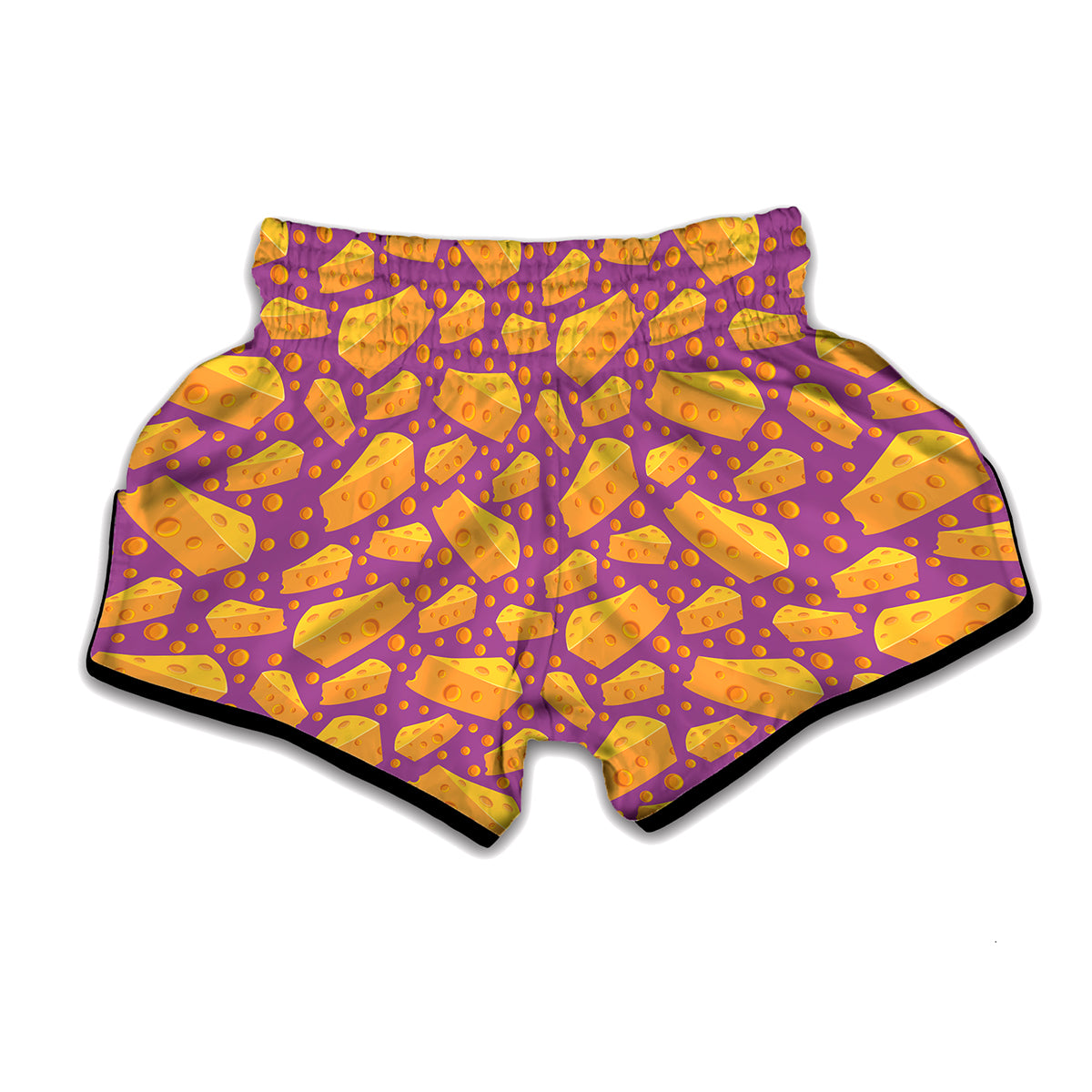 Purple Cheese And Holes Pattern Print Muay Thai Boxing Shorts