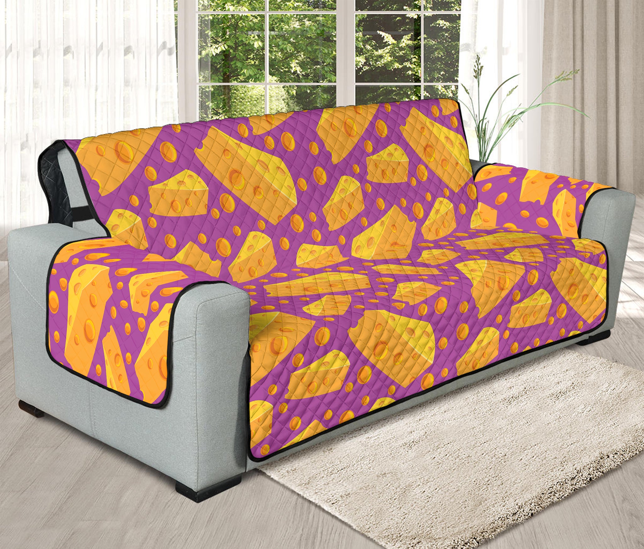 Purple Cheese And Holes Pattern Print Oversized Sofa Protector