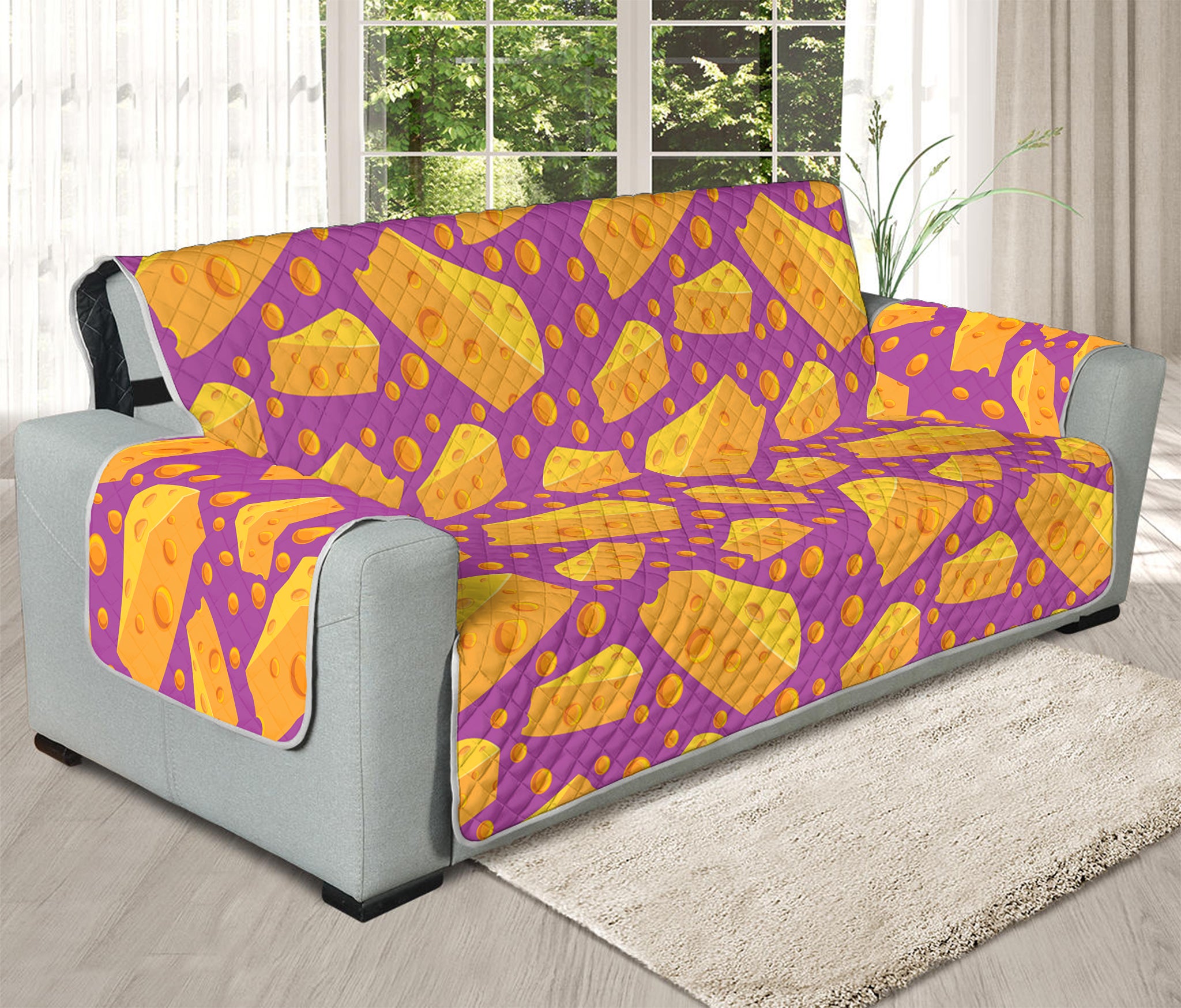 Purple Cheese And Holes Pattern Print Oversized Sofa Protector