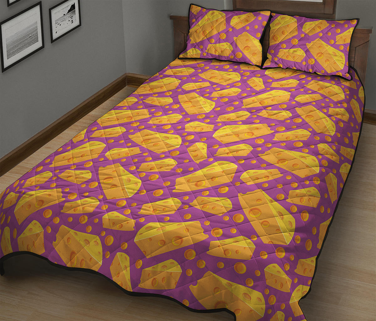 Purple Cheese And Holes Pattern Print Quilt Bed Set