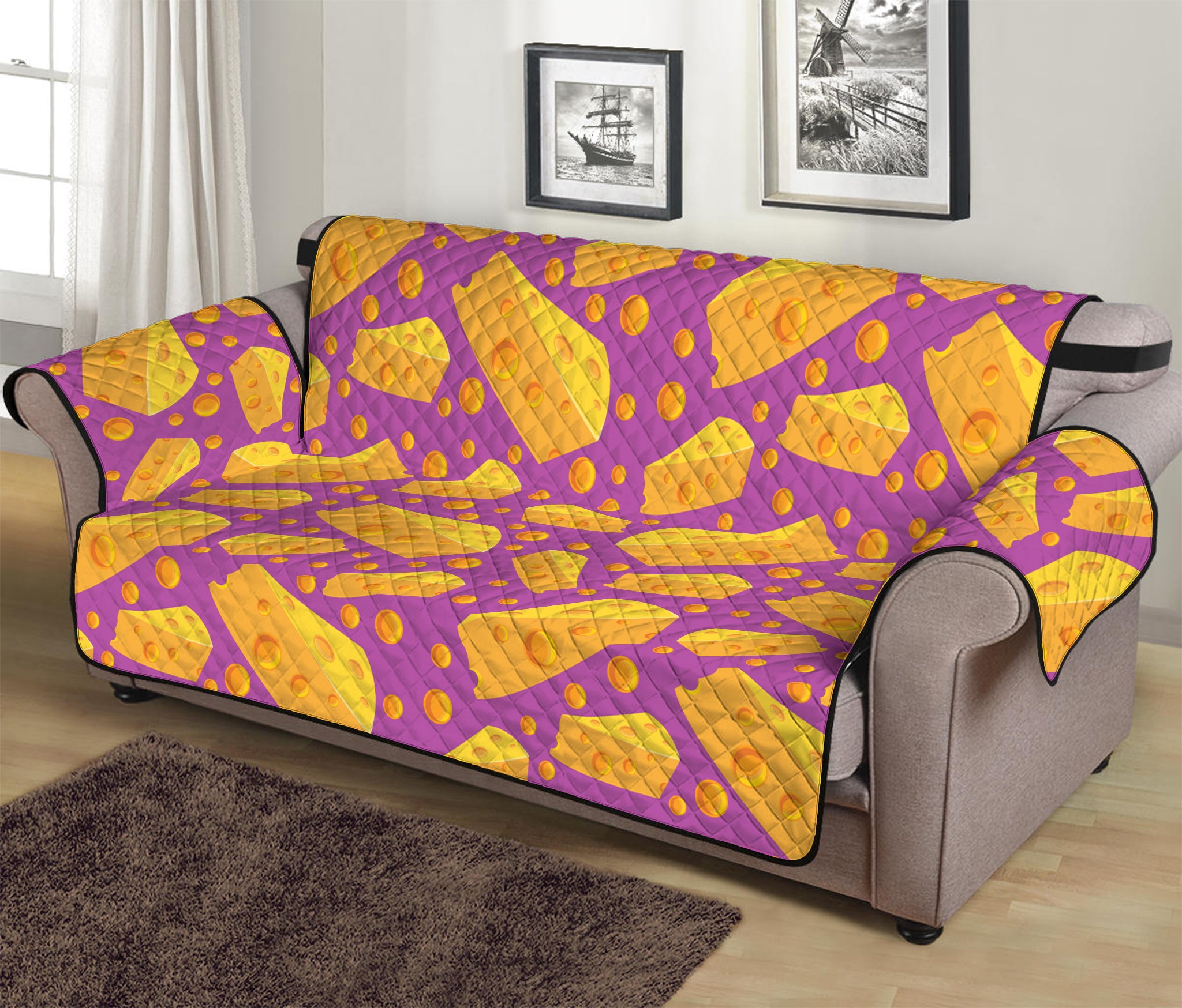 Purple Cheese And Holes Pattern Print Sofa Protector