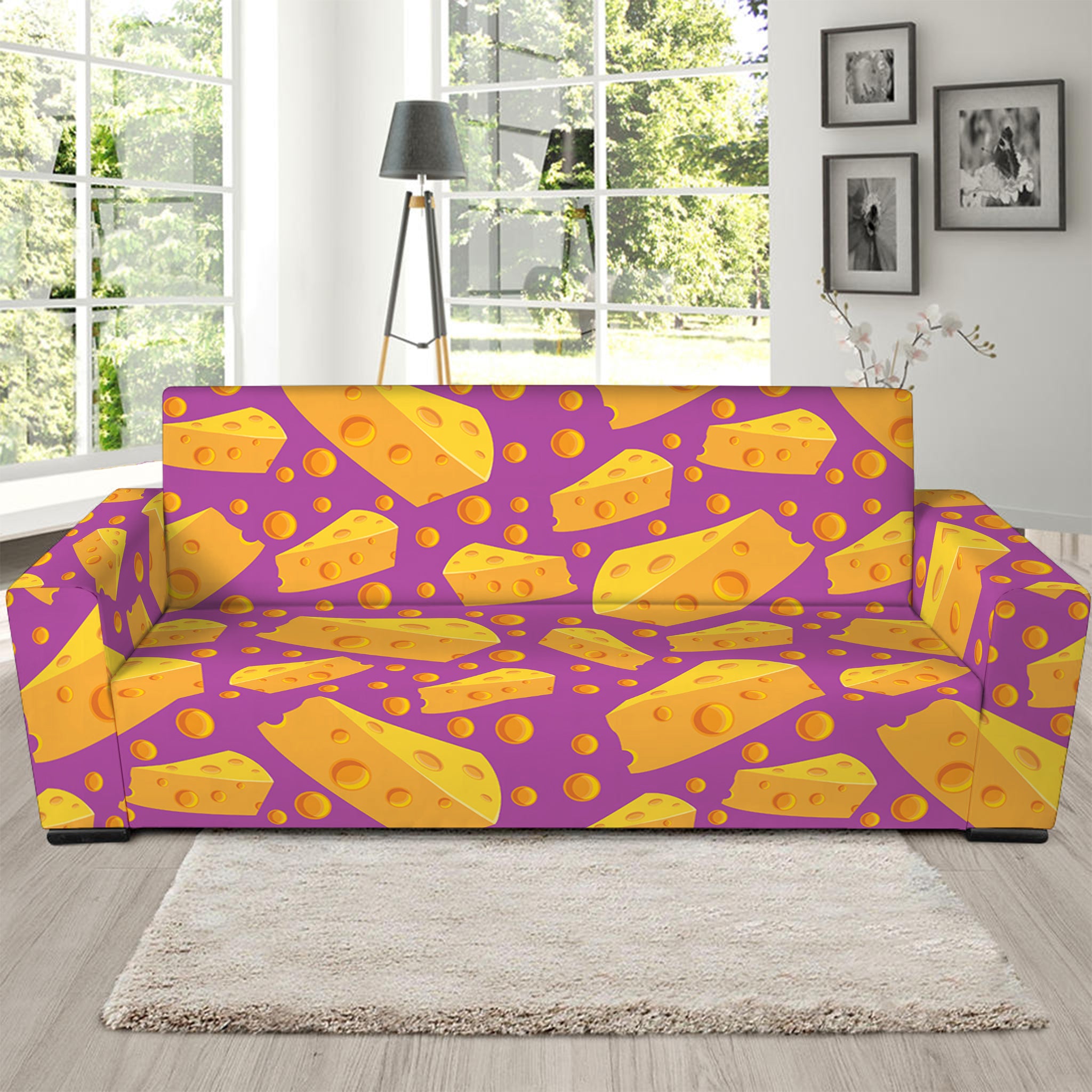 Purple Cheese And Holes Pattern Print Sofa Slipcover