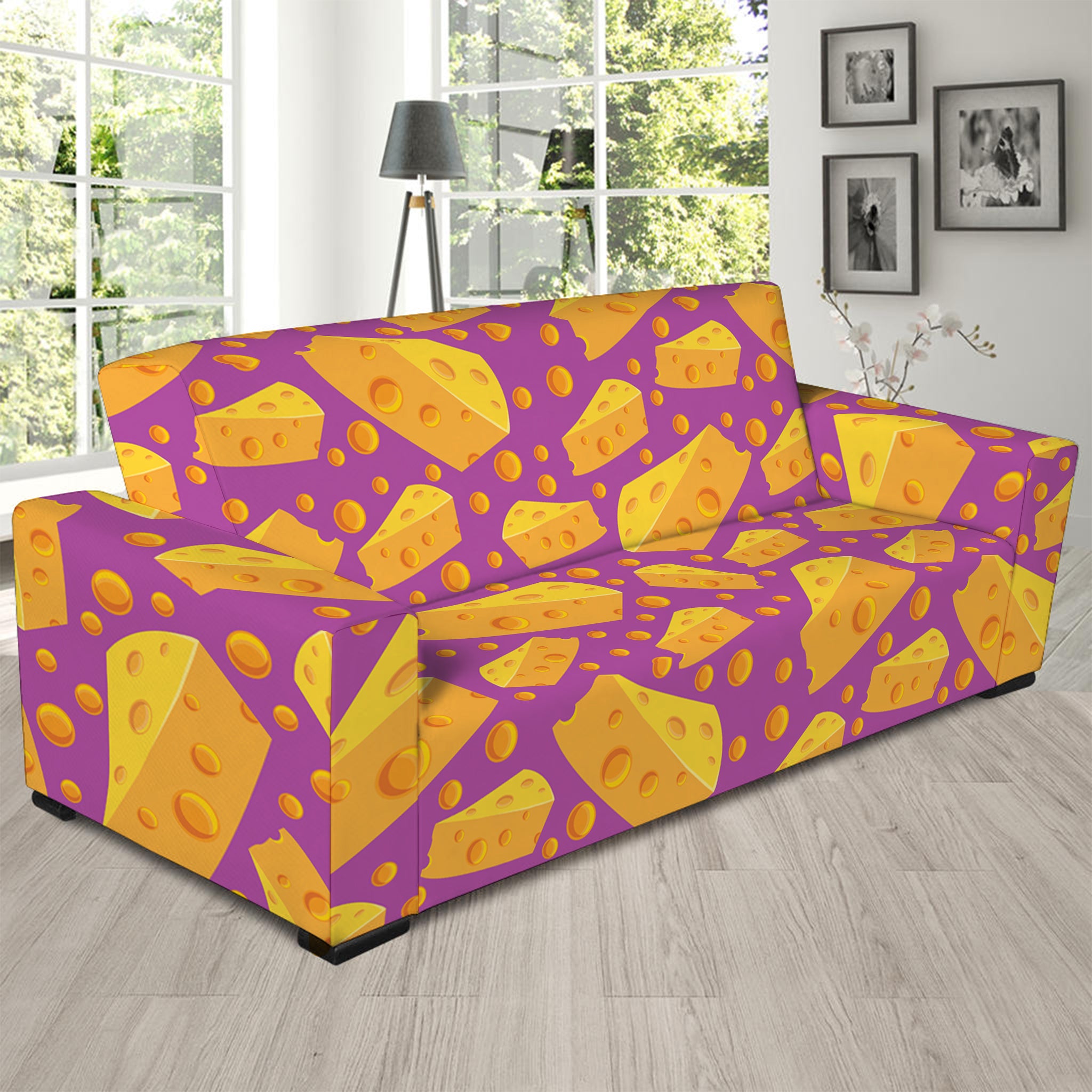 Purple Cheese And Holes Pattern Print Sofa Slipcover