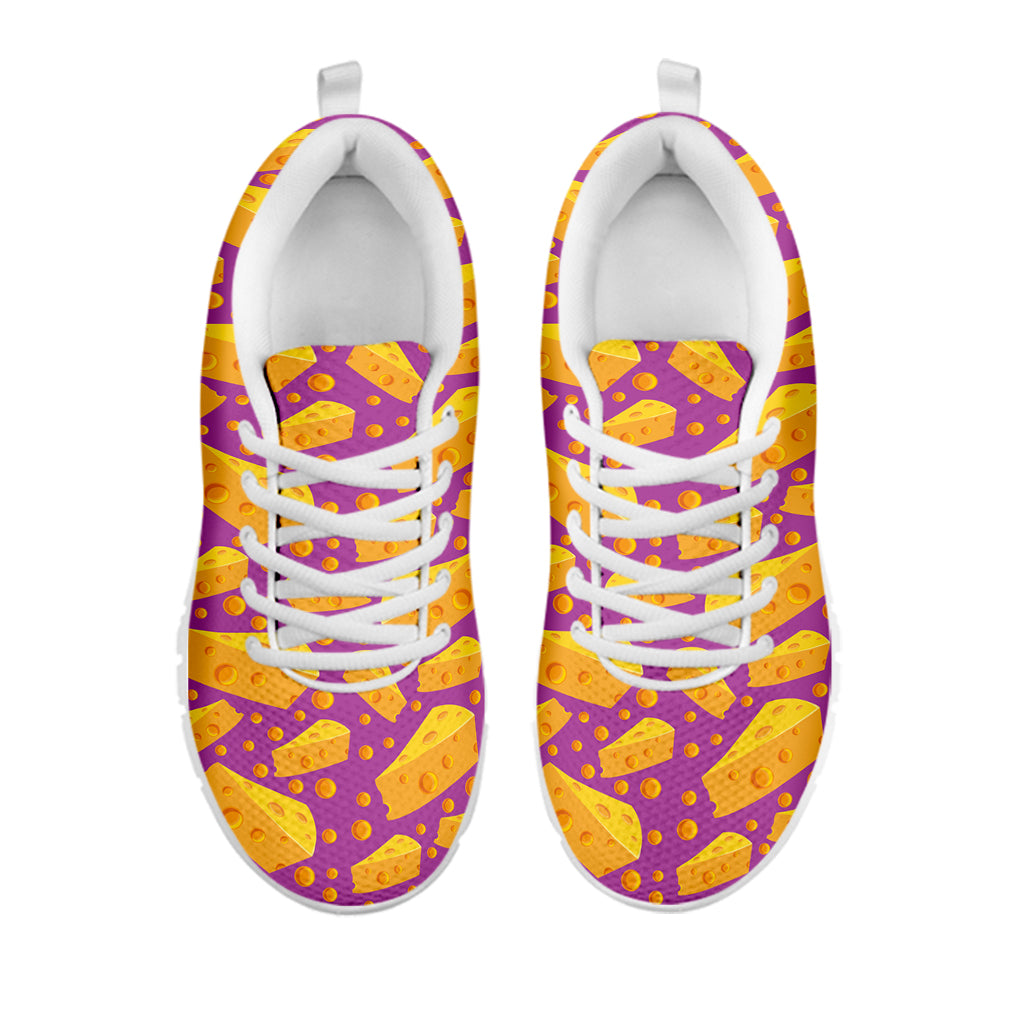 Purple Cheese And Holes Pattern Print White Sneakers