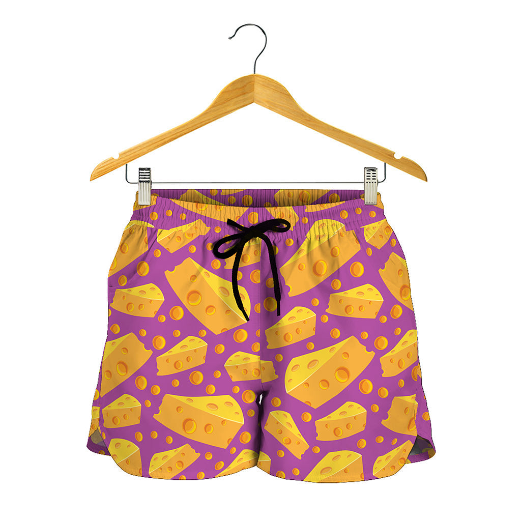 Purple Cheese And Holes Pattern Print Women's Shorts